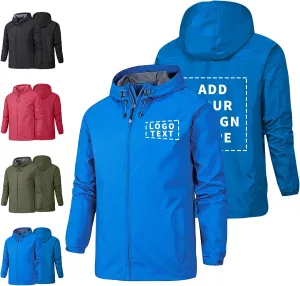 Custom Men's Mountain Waterproof Jacket Hooded Windbreakers Windproof Softshell Rain Coat