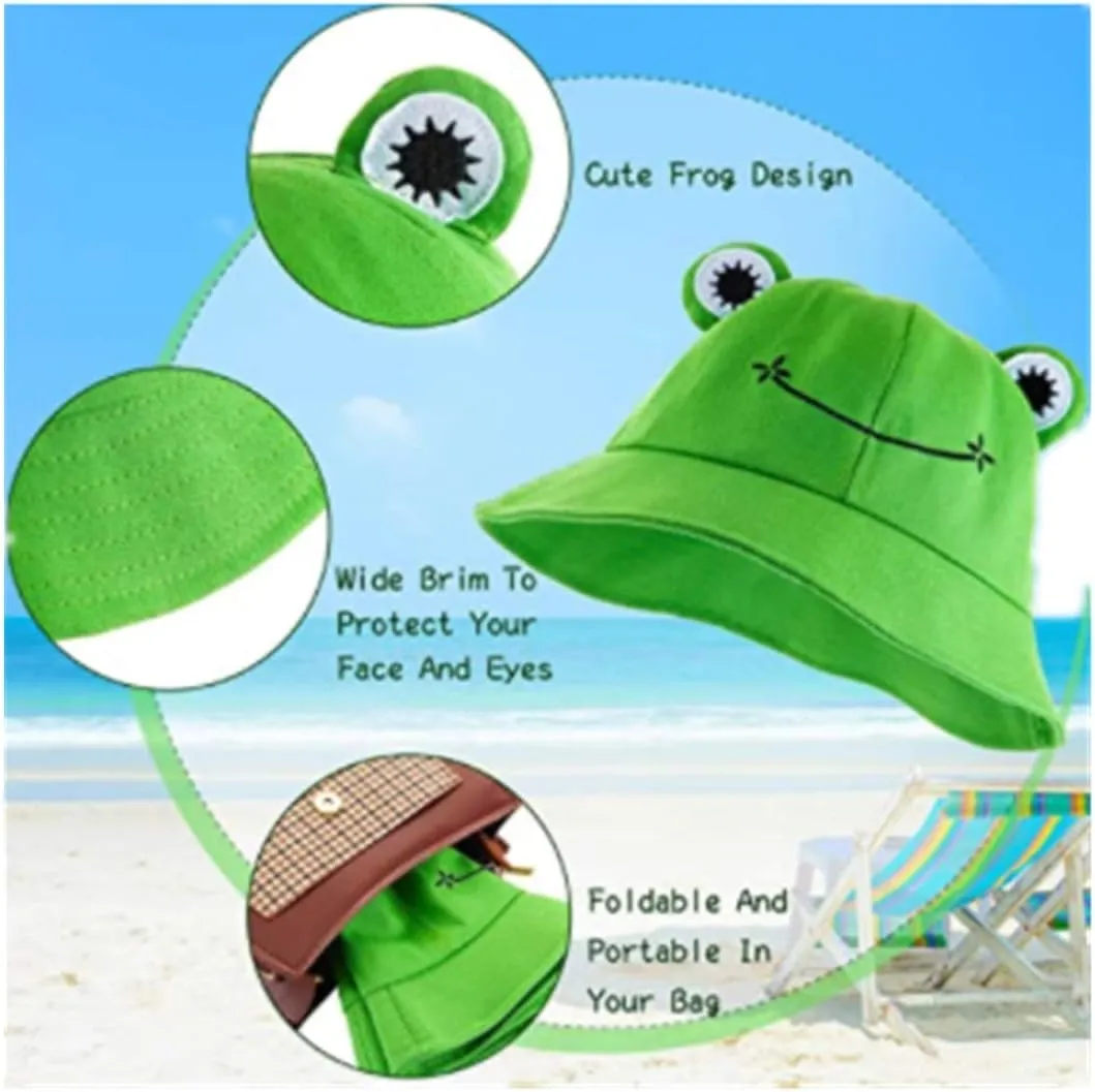 Cute Frog Bucket Hat Adults Cotton Bucket Hat Summer Hat Sun Protection Cap Fisherman Beach Festival Sun Hat