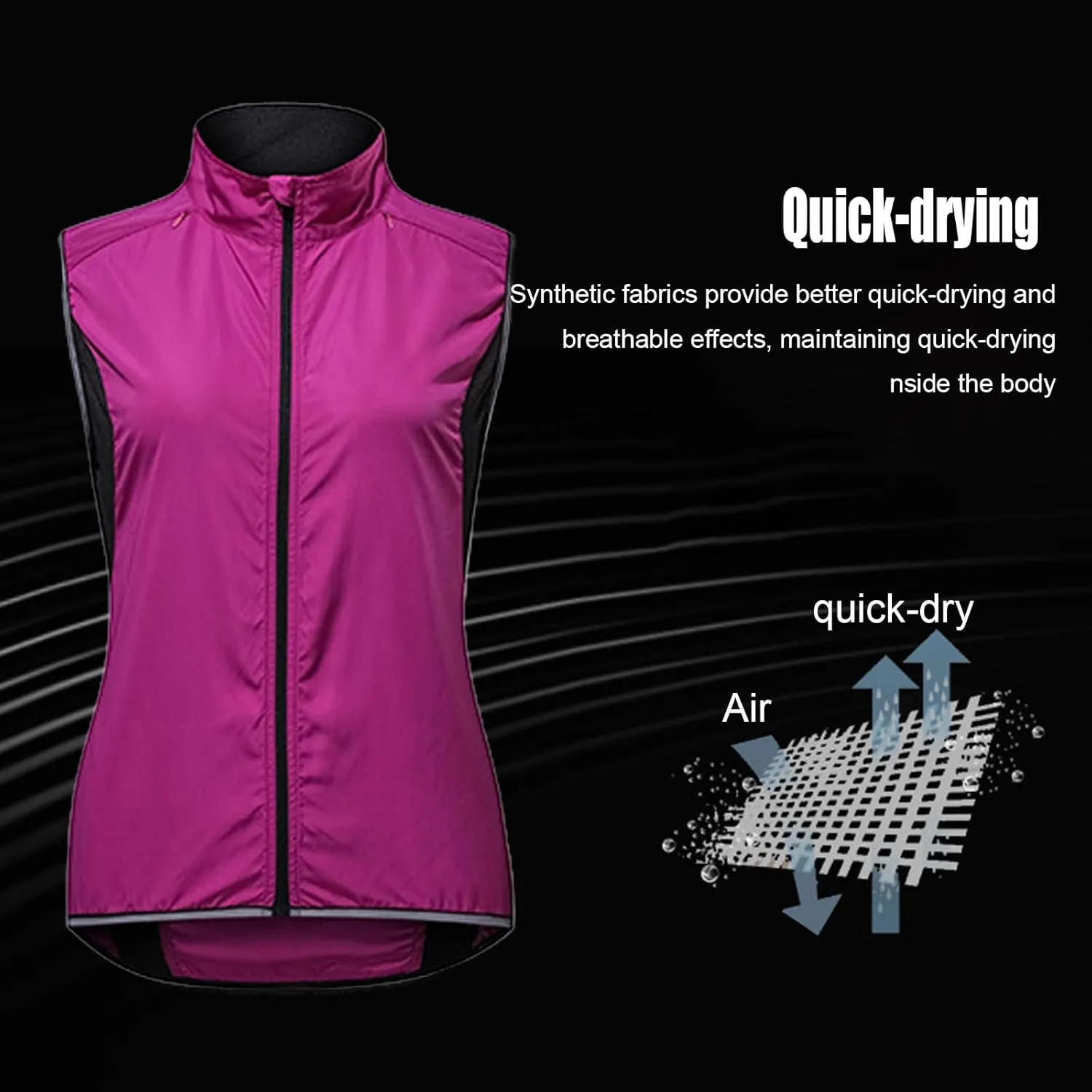 Cycling Jackets Windproof for Womens，Breathable and Reflective Lightweight Packable Sleeveless Windbreakers