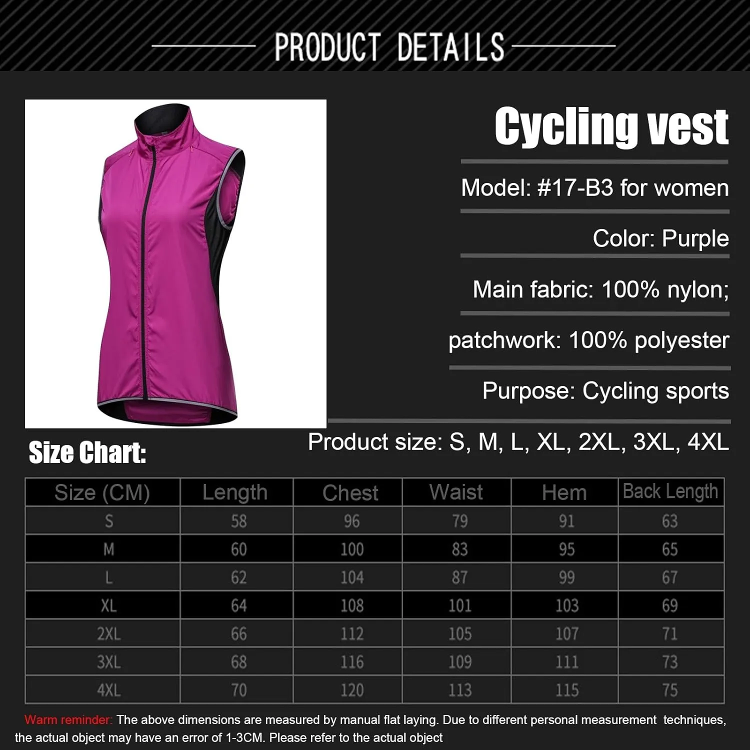 Cycling Jackets Windproof for Womens，Breathable and Reflective Lightweight Packable Sleeveless Windbreakers