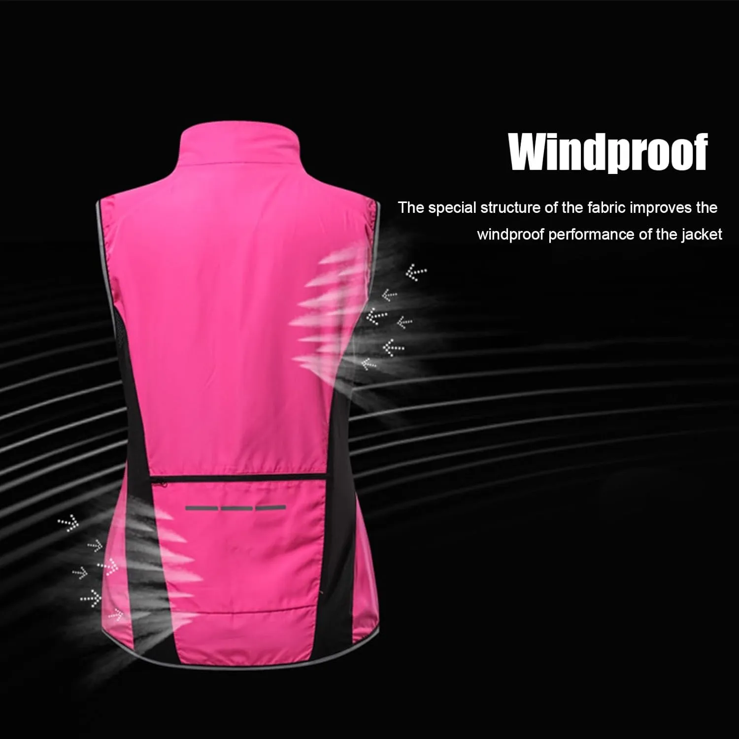 Cycling Jackets Windproof for Womens，Breathable and Reflective Lightweight Packable Sleeveless Windbreakers