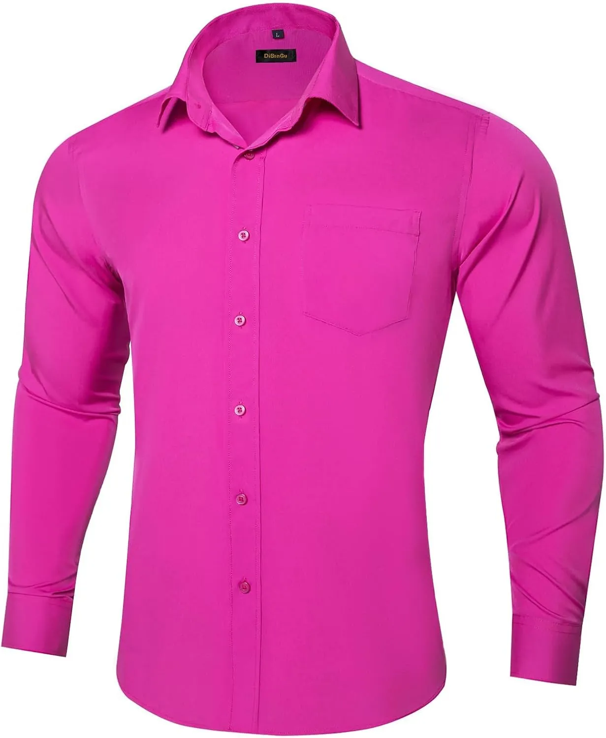 DiBanGu Long Sleeve Button Up Shirts for Men Casual Business Shirt with Pocket Solid Regular Fit Shirts for Formal Wedding