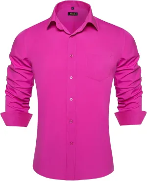 DiBanGu Long Sleeve Button Up Shirts for Men Casual Business Shirt with Pocket Solid Regular Fit Shirts for Formal Wedding