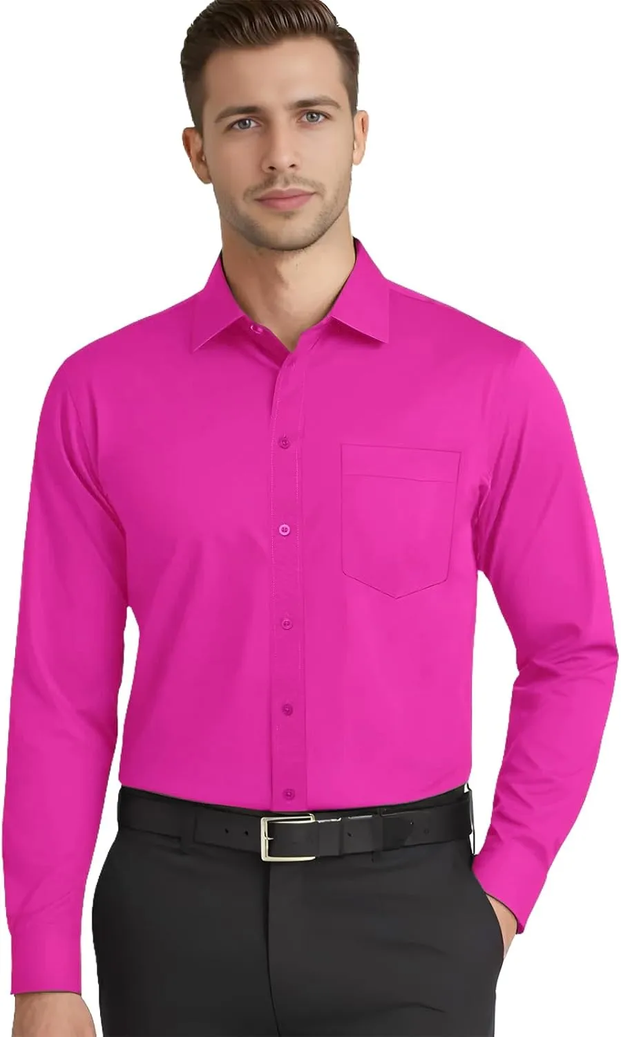 DiBanGu Long Sleeve Button Up Shirts for Men Casual Business Shirt with Pocket Solid Regular Fit Shirts for Formal Wedding