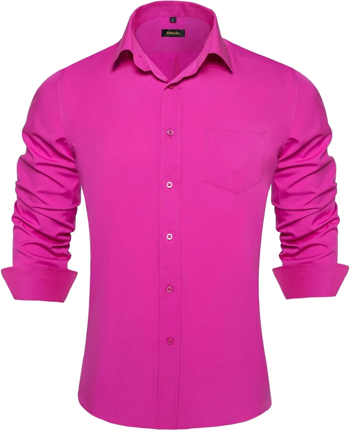 DiBanGu Long Sleeve Button Up Shirts for Men Casual Business Shirt with Pocket Solid Regular Fit Shirts for Formal Wedding