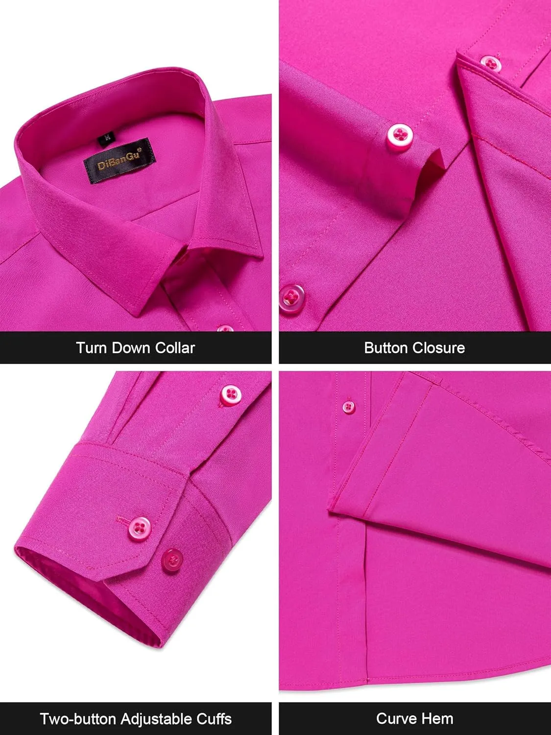 DiBanGu Long Sleeve Button Up Shirts for Men Casual Business Shirt with Pocket Solid Regular Fit Shirts for Formal Wedding