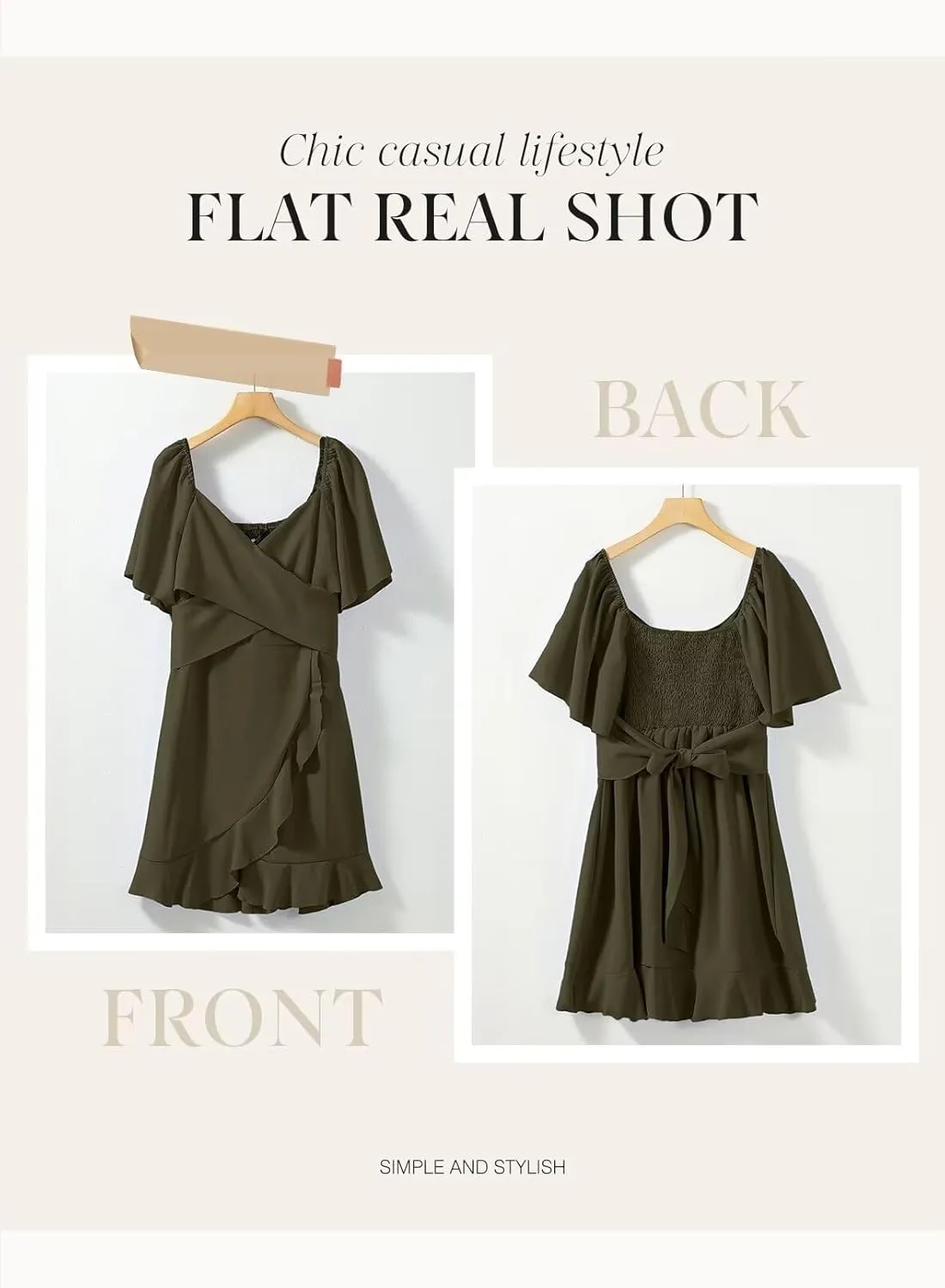 Dokotoo Women's Wrap V Neck Short Flared Sleeve Wedding Guest Dress Smocked Elastic Waist Tiered Belted Ruffle Hem Mini Dress