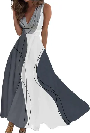 Dresses for Women 2024 Sleeveless Floral Print Maxi Dress Flowy Ruched Wrap V Neck Sundresses Spring Boho Dress