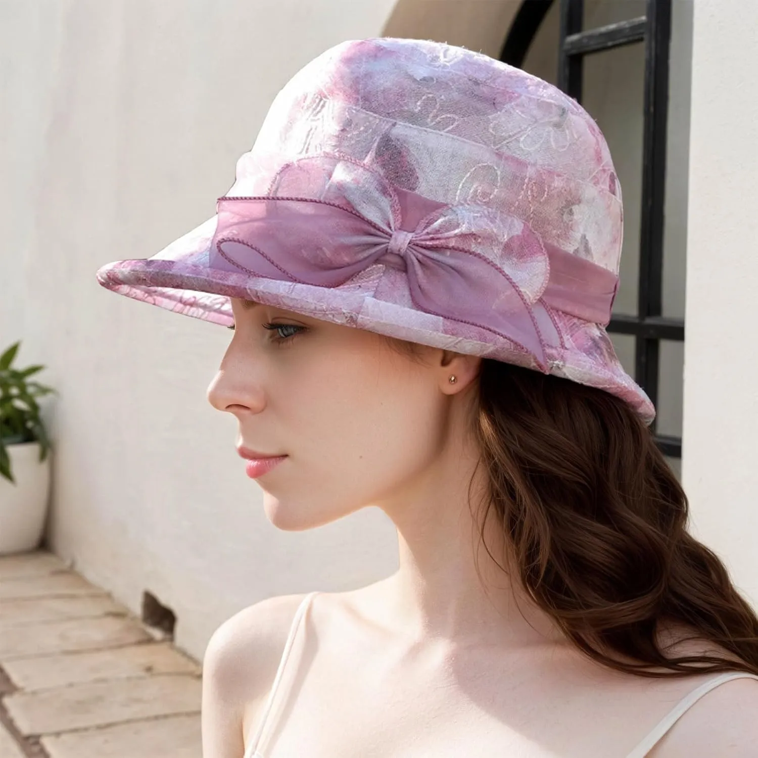 Fascinator Hat for Women Tea Party Easter Outfits Wide Brim Organz𝓪 Flower Derb𝚢 Church Bucket Hats Bridal Sunhat