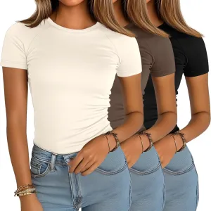 Ficerd 3 Pack Women's Slim Fit Shirts, Cotton T Shirts Crew Neck Short Sleeve Casual Raglan Tees Summer Basic Solid Tops 2025