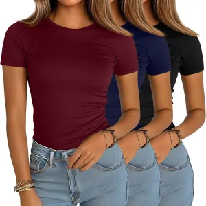 Ficerd 3 Pack Women's Slim Fit Shirts, Cotton T Shirts Crew Neck Short Sleeve Casual Raglan Tees Summer Basic Solid Tops 2025