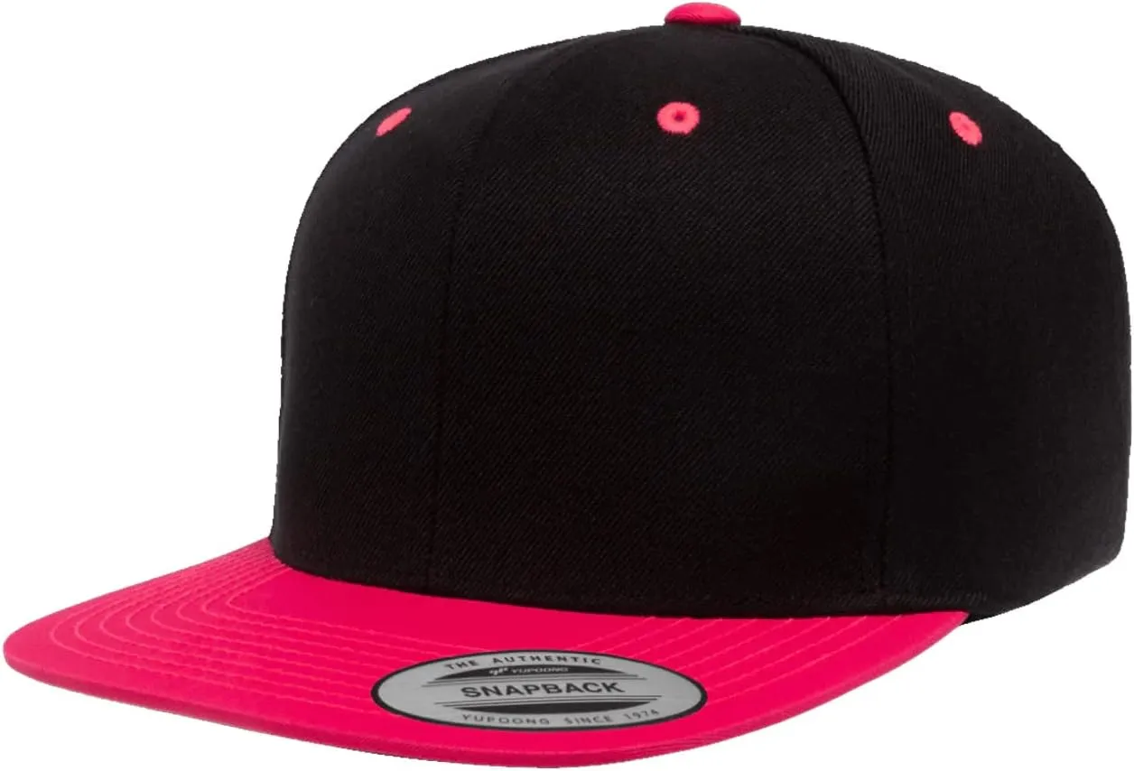Flexfit Yupoong Classics Mens Womens 6-Panel Premium Adjustable Baseball Cap, Snapback, Flat Bill, One Size
