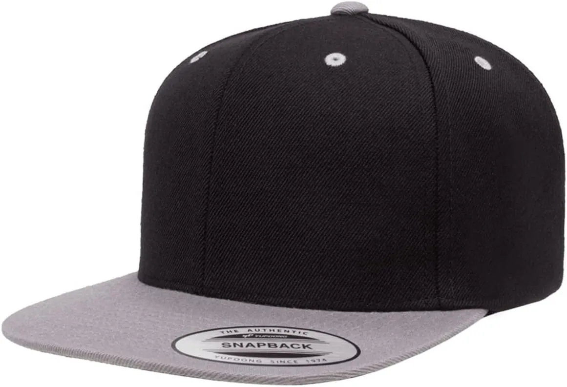 Flexfit Yupoong Classics Mens Womens 6-Panel Premium Adjustable Baseball Cap, Snapback, Flat Bill, One Size