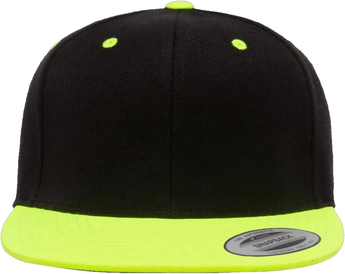 Flexfit Yupoong Classics Mens Womens 6-Panel Premium Adjustable Baseball Cap, Snapback, Flat Bill, One Size