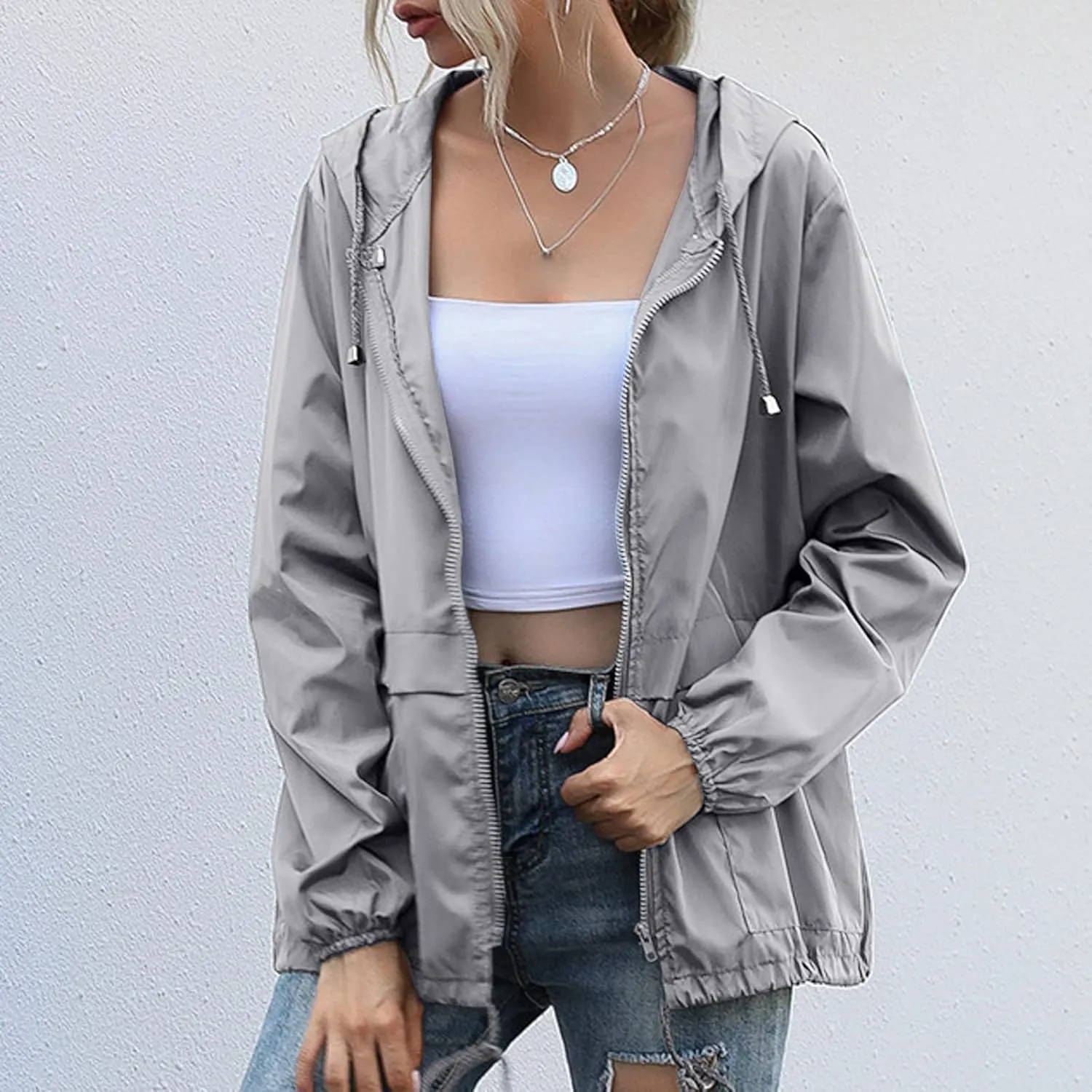 FRMUIC Rain Jackets for Women Waterproof Lightweight Hooded Rain Coats for Hiking Travel Outdoor Windbreaker Travel Jacket