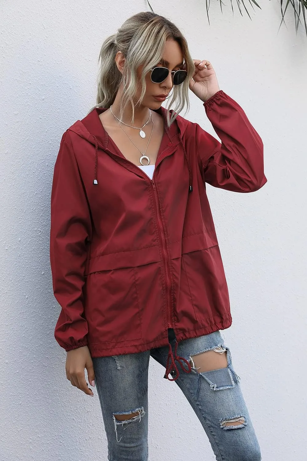 FRMUIC Rain Jackets for Women Waterproof Lightweight Hooded Rain Coats for Hiking Travel Outdoor Windbreaker Travel Jacket