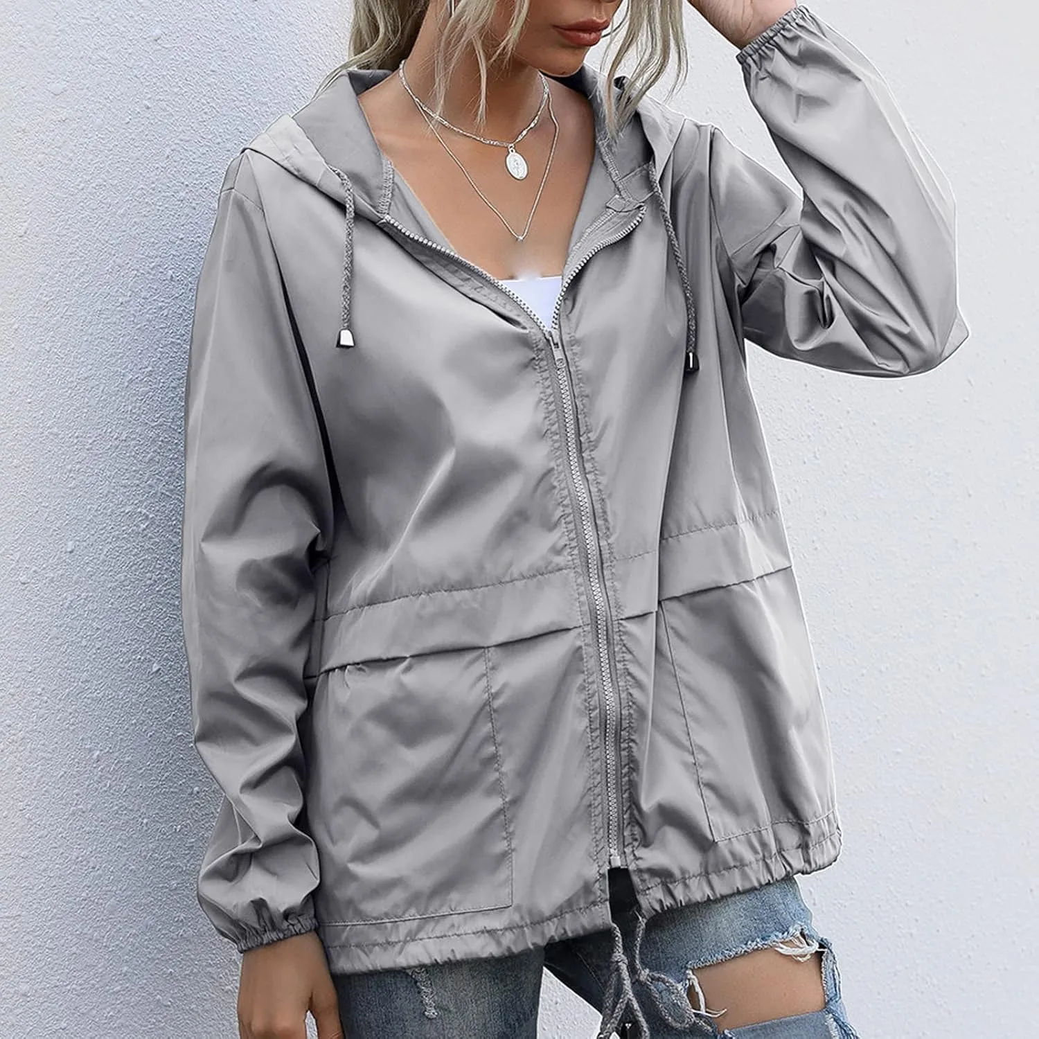 FRMUIC Rain Jackets for Women Waterproof Lightweight Hooded Rain Coats for Hiking Travel Outdoor Windbreaker Travel Jacket
