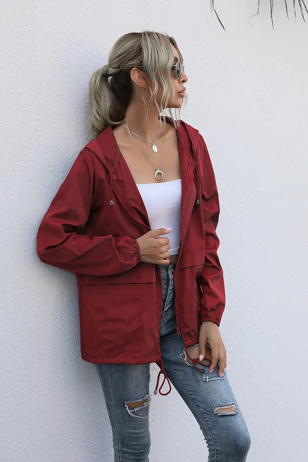FRMUIC Rain Jackets for Women Waterproof Lightweight Hooded Rain Coats for Hiking Travel Outdoor Windbreaker Travel Jacket