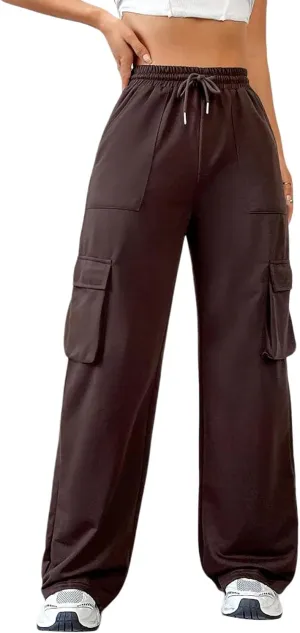 FZVYD Women's Casual Joggers Sweatpants Baggy Wide Straight Leg Loose Elastic Waist Drawstring Pants Trousers with Pockets