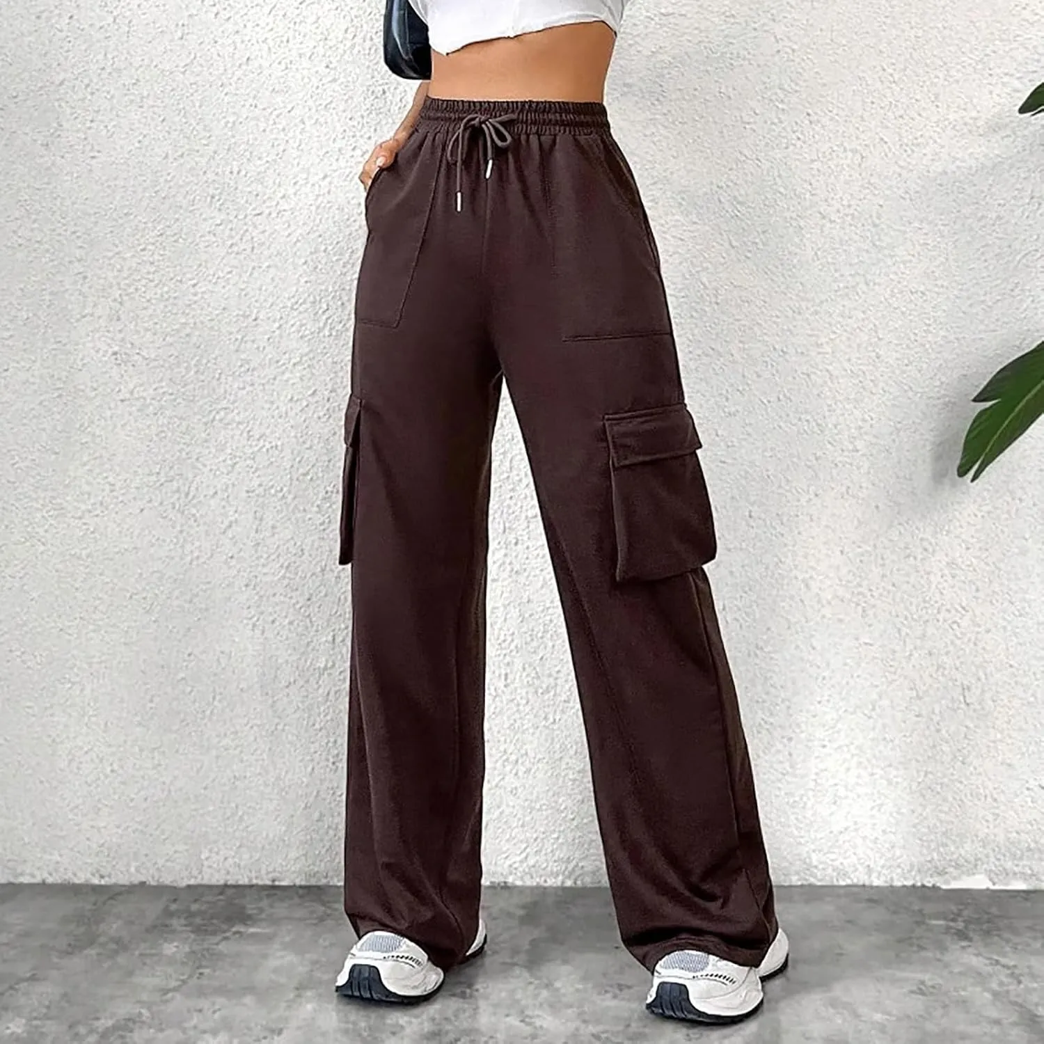 FZVYD Women's Casual Joggers Sweatpants Baggy Wide Straight Leg Loose Elastic Waist Drawstring Pants Trousers with Pockets