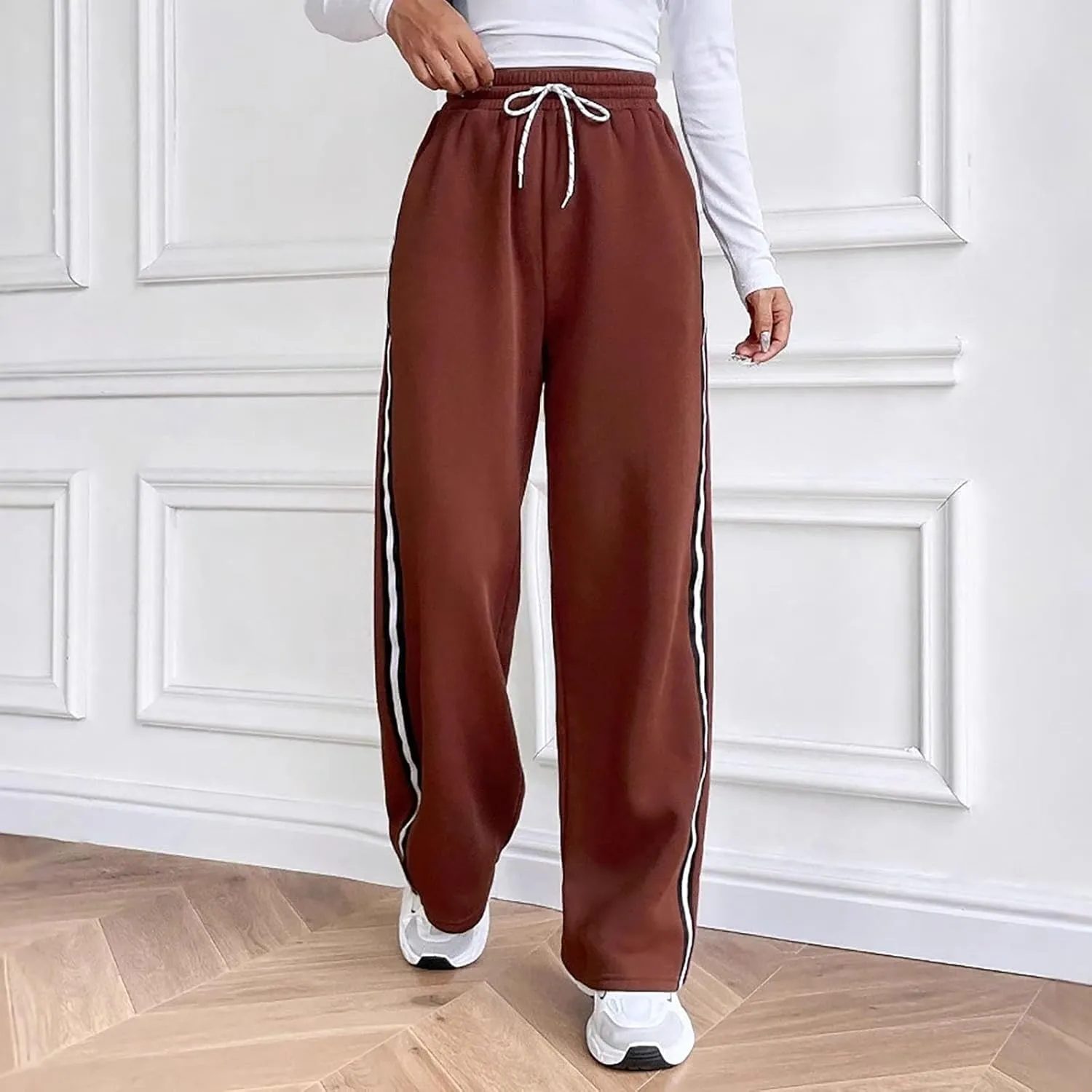 FZVYD Women's Casual Joggers Sweatpants Baggy Wide Straight Leg Loose Elastic Waist Drawstring Pants Trousers with Pockets