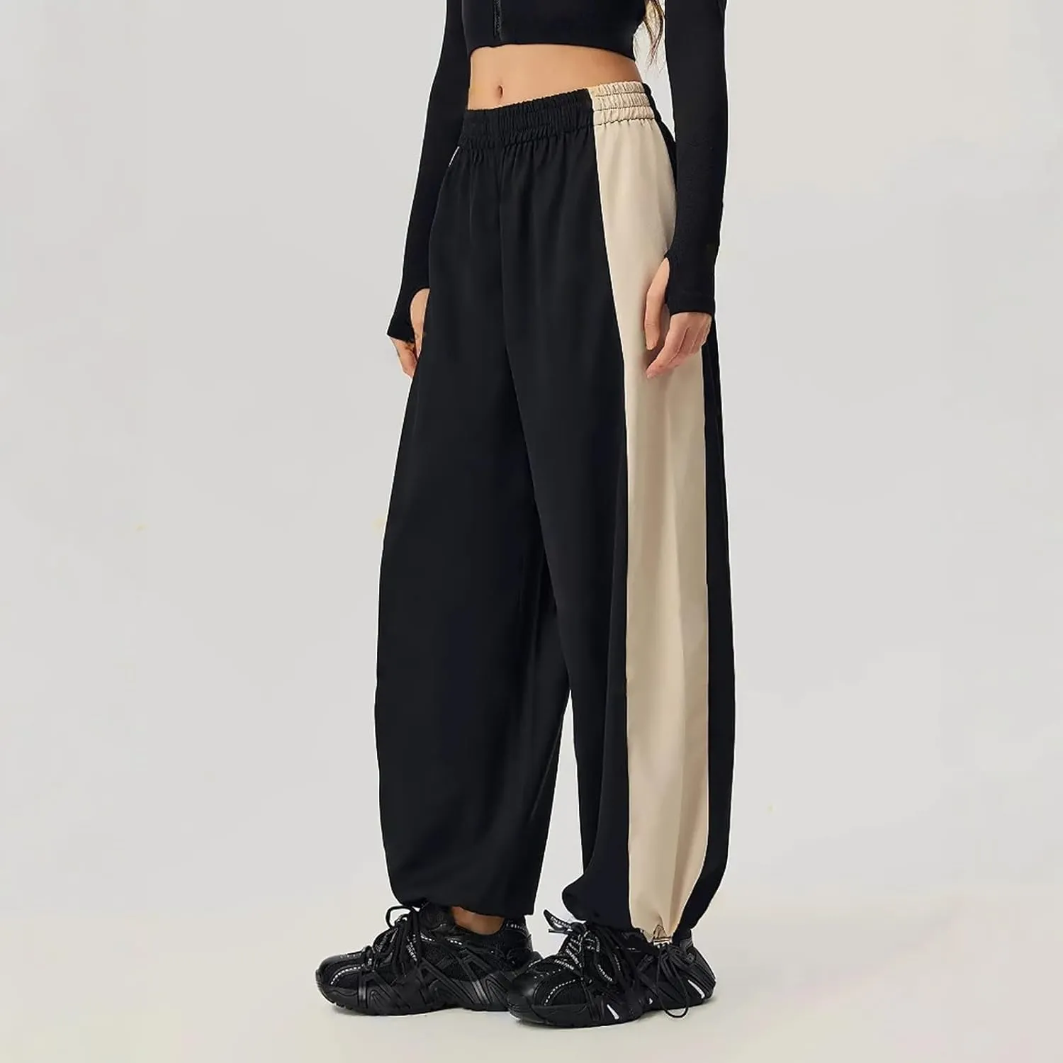 FZVYD Women's Casual Joggers Sweatpants Baggy Wide Straight Leg Loose Elastic Waist Drawstring Pants Trousers with Pockets