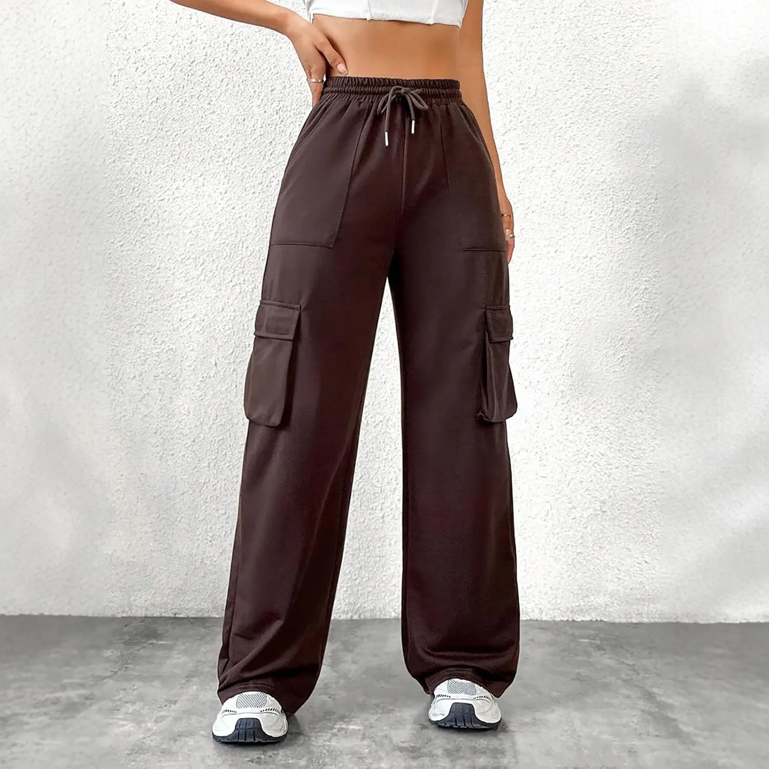 FZVYD Women's Casual Joggers Sweatpants Baggy Wide Straight Leg Loose Elastic Waist Drawstring Pants Trousers with Pockets