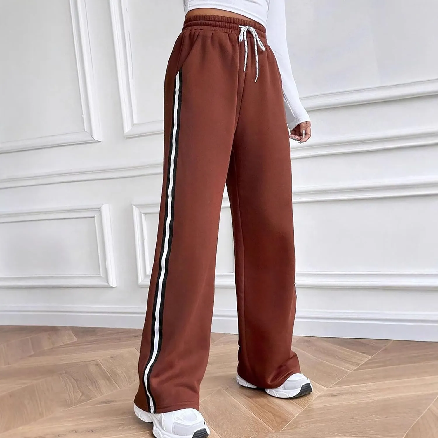 FZVYD Women's Casual Joggers Sweatpants Baggy Wide Straight Leg Loose Elastic Waist Drawstring Pants Trousers with Pockets