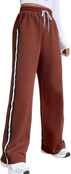FZVYD Women's Casual Joggers Sweatpants Baggy Wide Straight Leg Loose Elastic Waist Drawstring Pants Trousers with Pockets