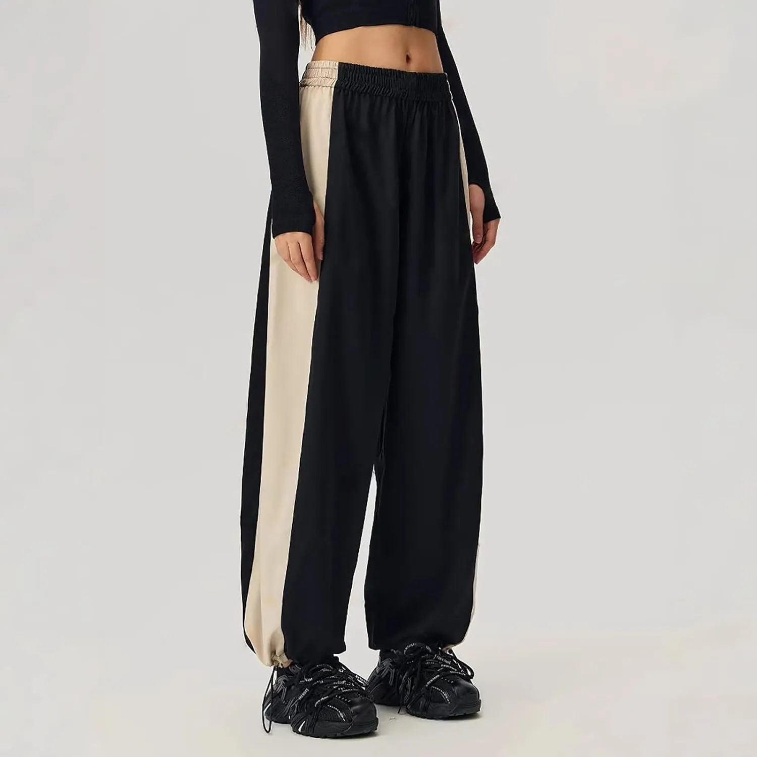 FZVYD Women's Casual Joggers Sweatpants Baggy Wide Straight Leg Loose Elastic Waist Drawstring Pants Trousers with Pockets