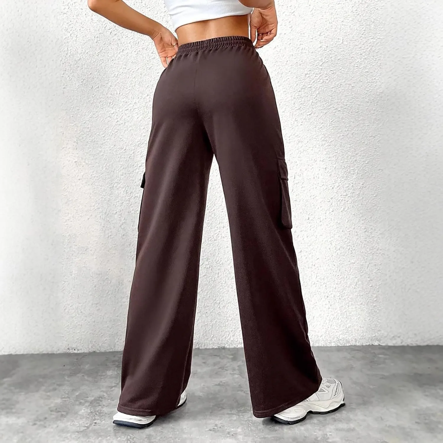 FZVYD Women's Casual Joggers Sweatpants Baggy Wide Straight Leg Loose Elastic Waist Drawstring Pants Trousers with Pockets