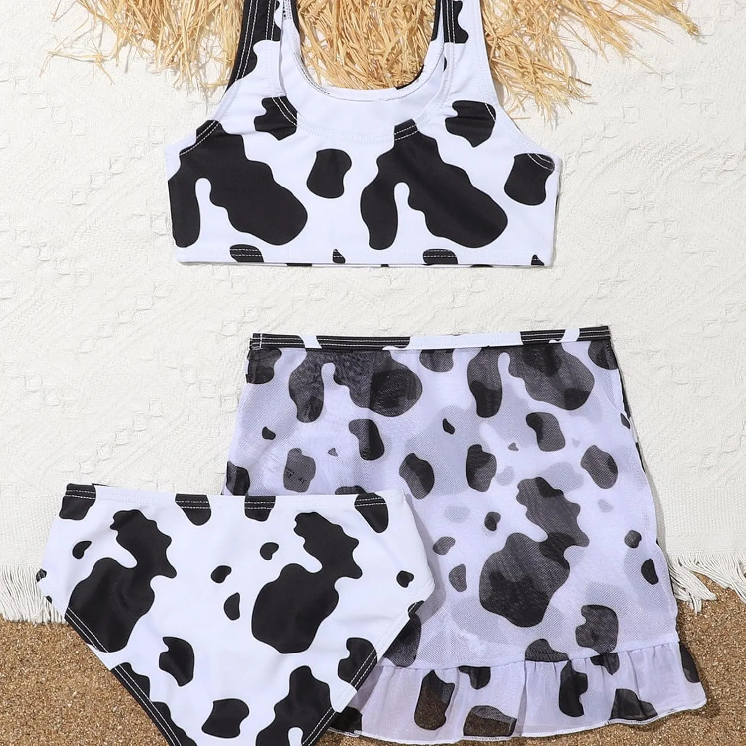 Girl's Cow Printed Bikini Set Mesh Breathable Cute Quick Dry Summer Beach Bathing Suit Soft Vacation Swimsuits 2025