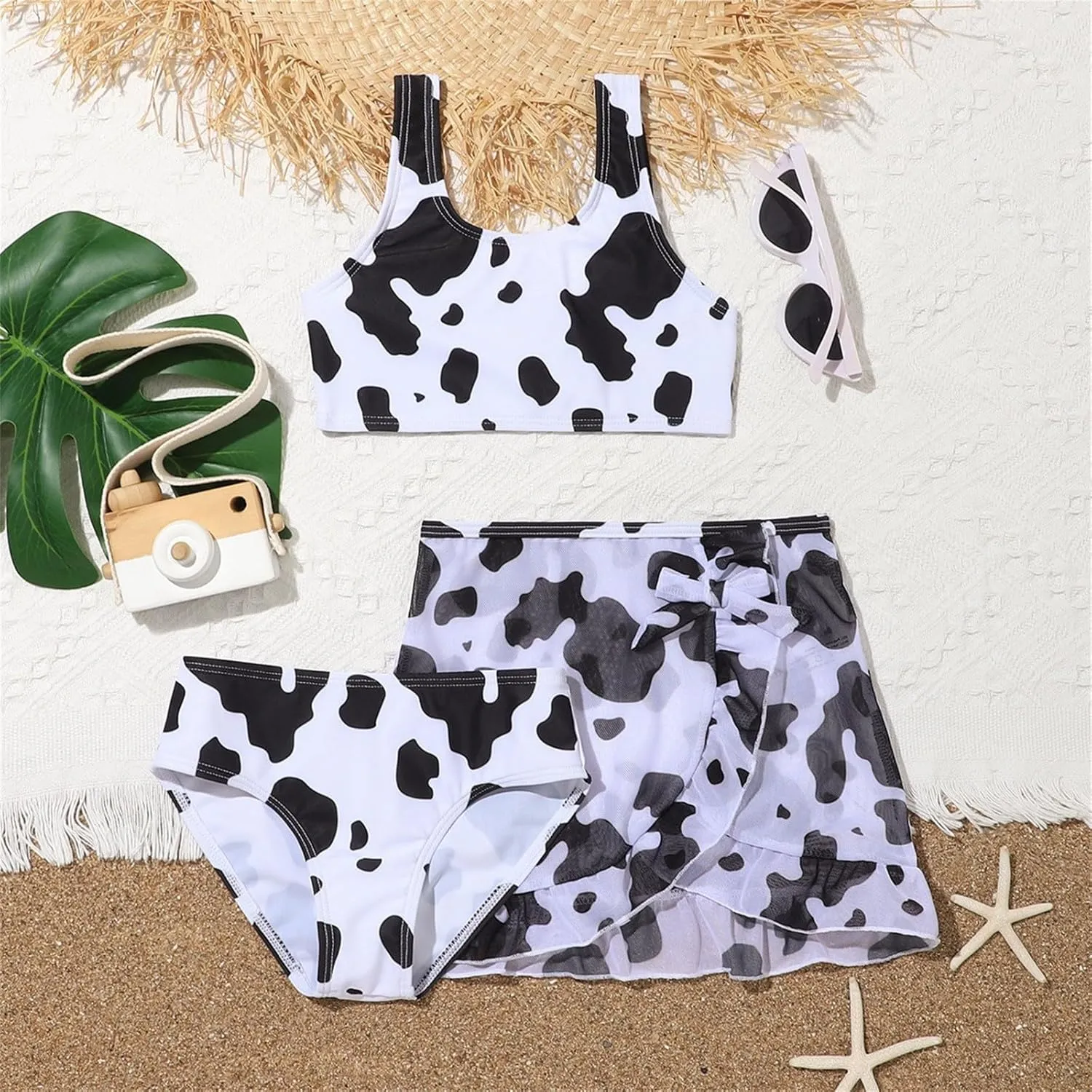 Girl's Cow Printed Bikini Set Mesh Breathable Cute Quick Dry Summer Beach Bathing Suit Soft Vacation Swimsuits 2025