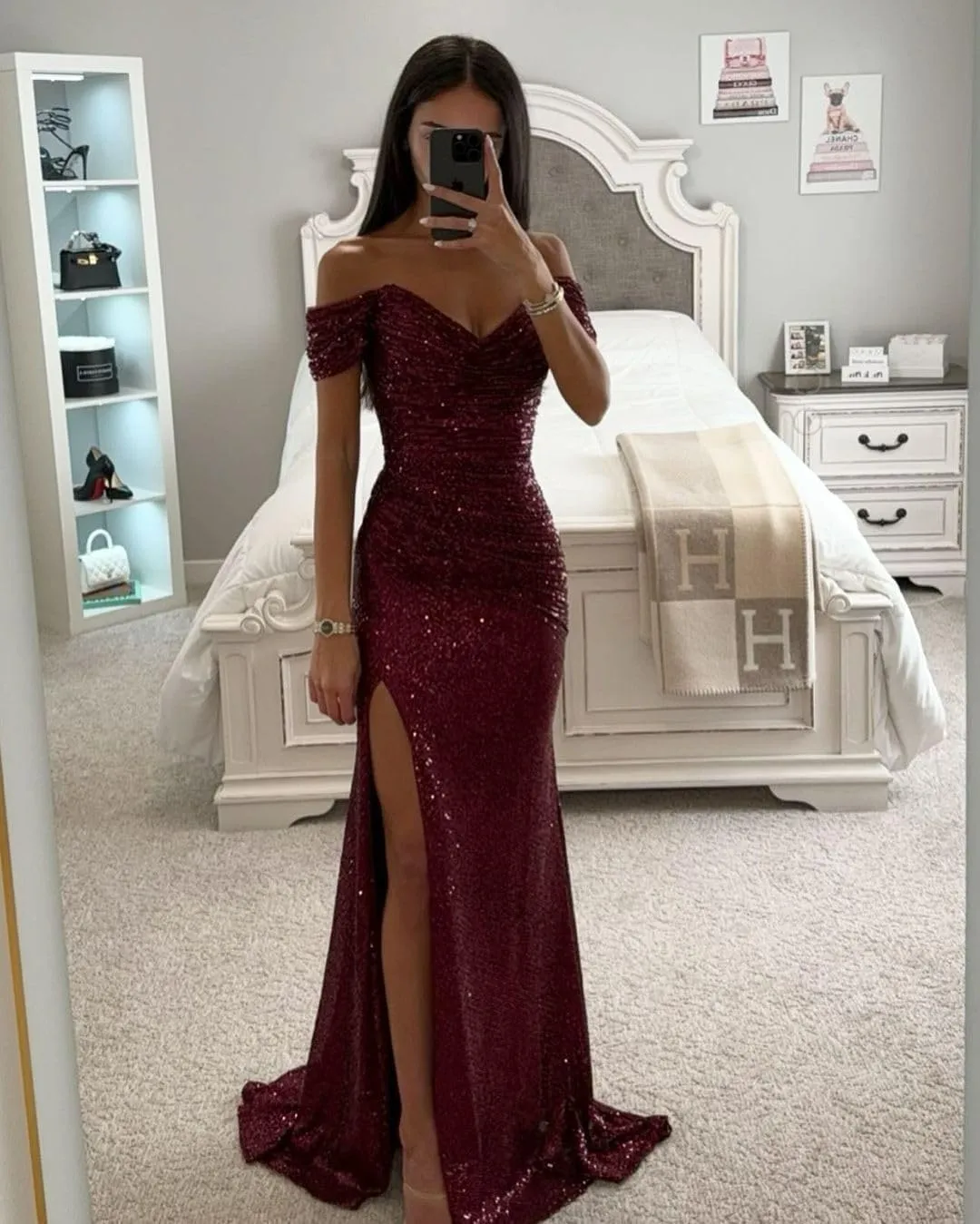 Glitter Sequin Prom Dresses for Women 2025 Long Mermaid V Neck Formal Evening Gowns