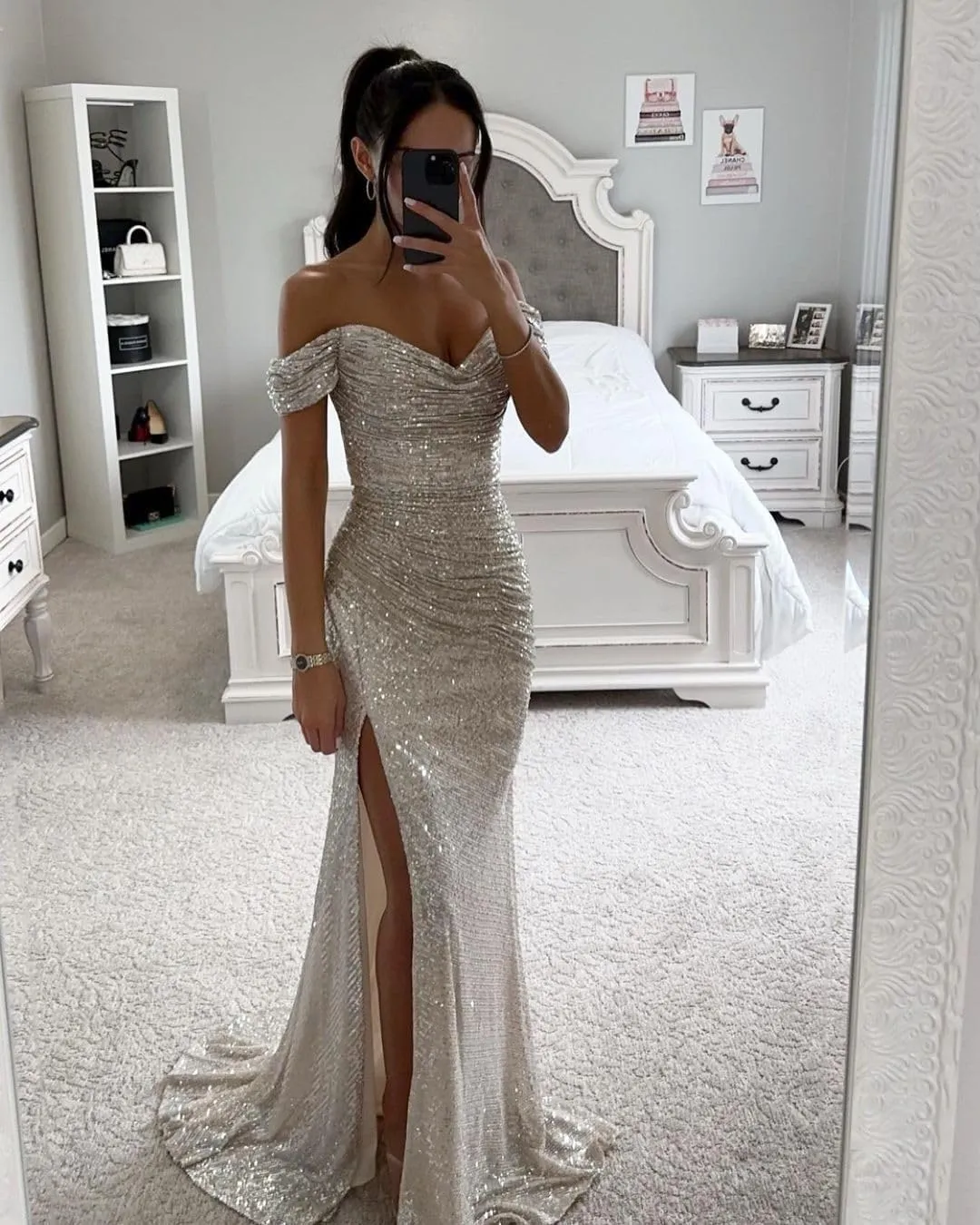Glitter Sequin Prom Dresses for Women 2025 Long Mermaid V Neck Formal Evening Gowns