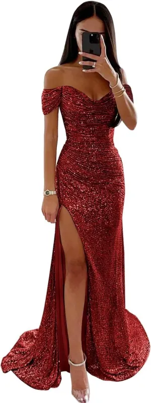 Glitter Sequin Prom Dresses for Women 2025 Long Mermaid V Neck Formal Evening Gowns
