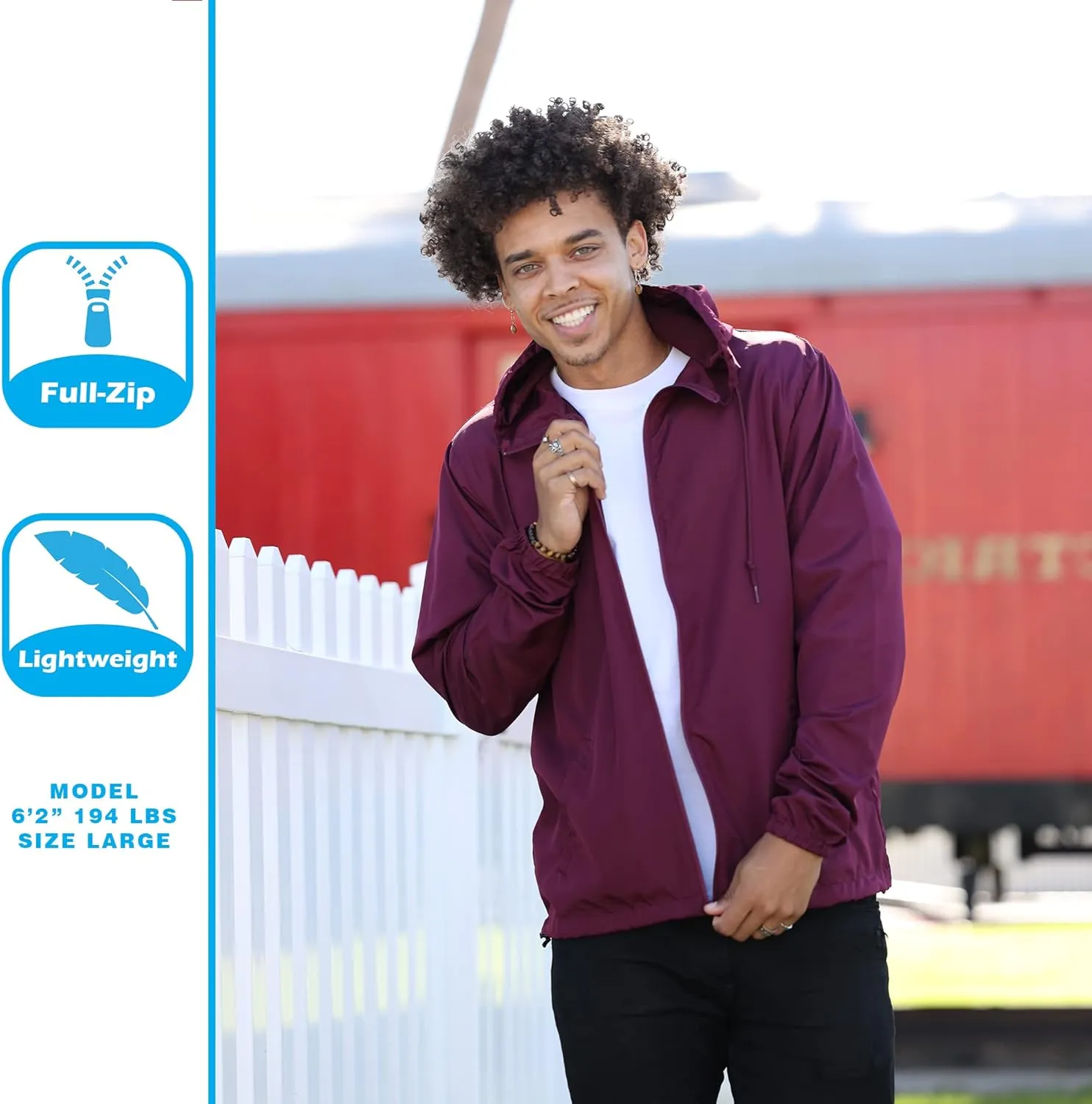 Global Blank Men's Windbreaker Jacket Lightweight Water-Resistant Windbreakers for Men