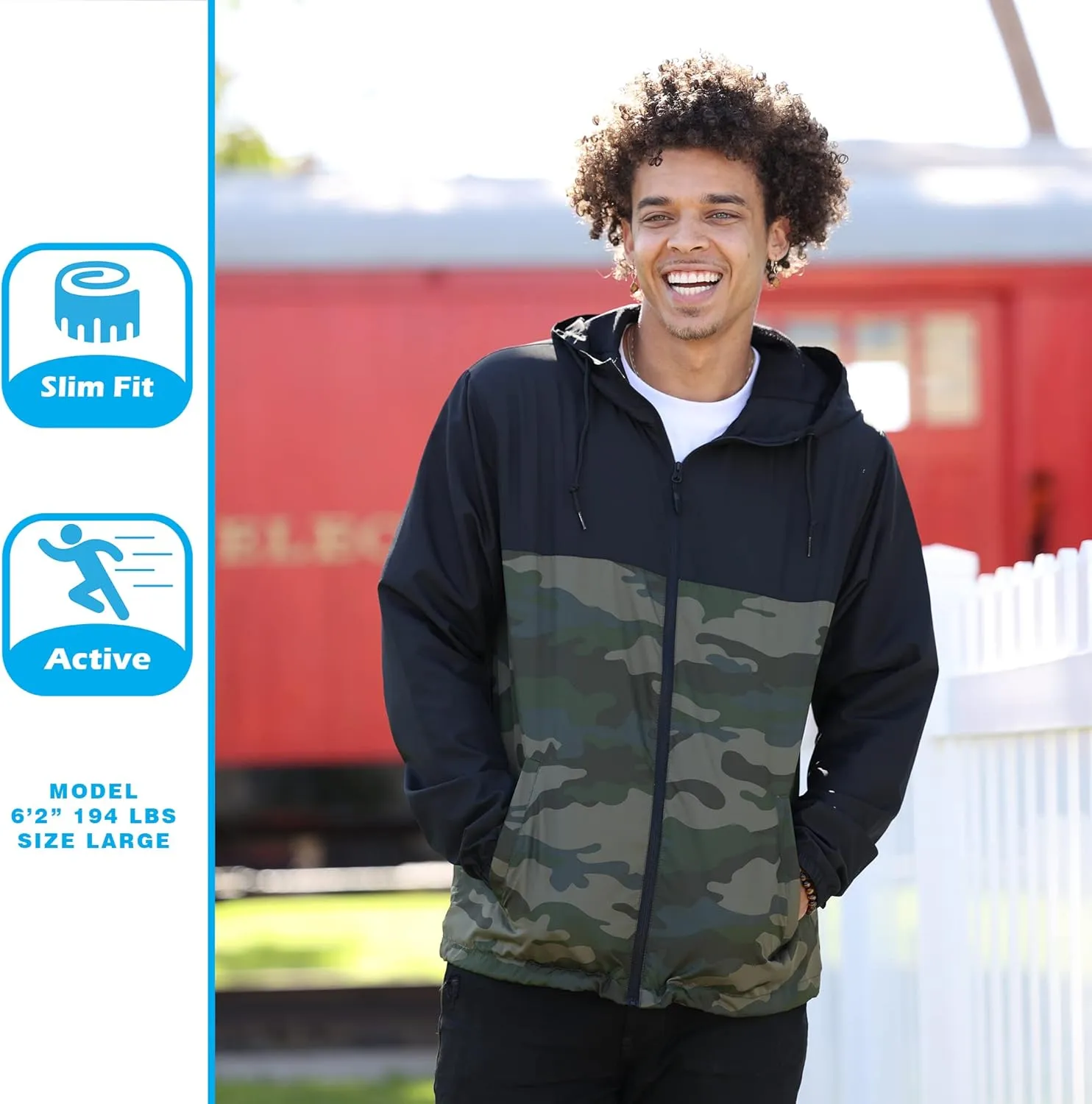 Global Blank Men's Windbreaker Jacket Lightweight Water-Resistant Windbreakers for Men