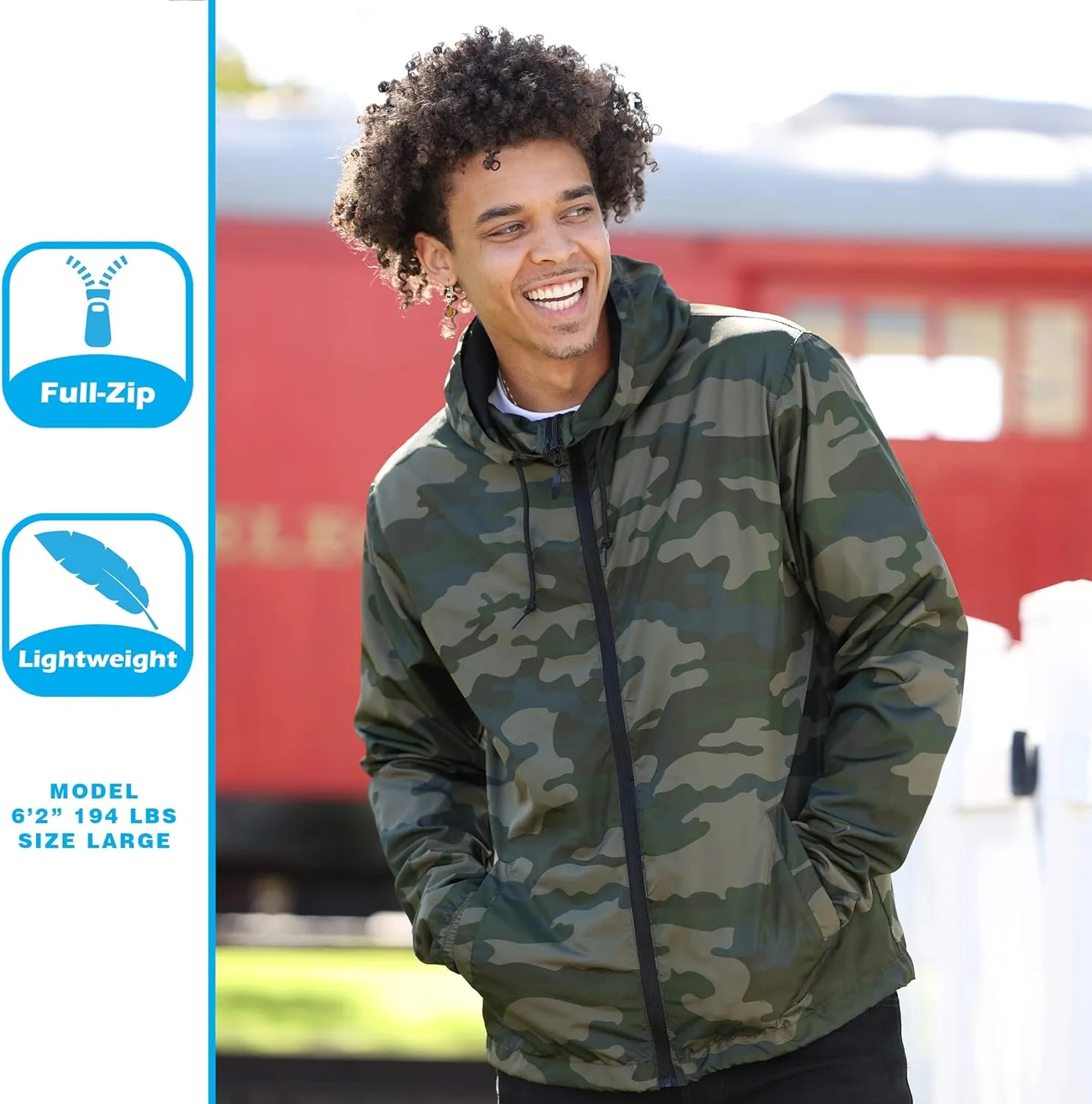 Global Blank Men's Windbreaker Jacket Lightweight Water-Resistant Windbreakers for Men