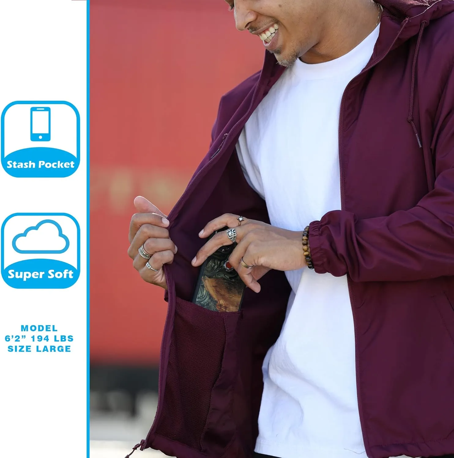 Global Blank Men's Windbreaker Jacket Lightweight Water-Resistant Windbreakers for Men
