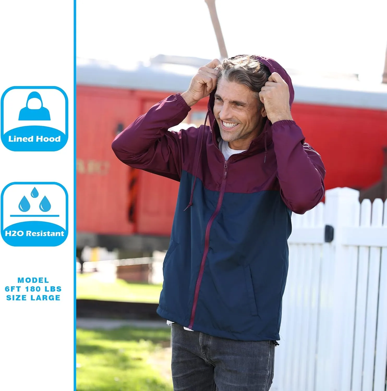 Global Blank Men's Windbreaker Jacket Lightweight Water-Resistant Windbreakers for Men