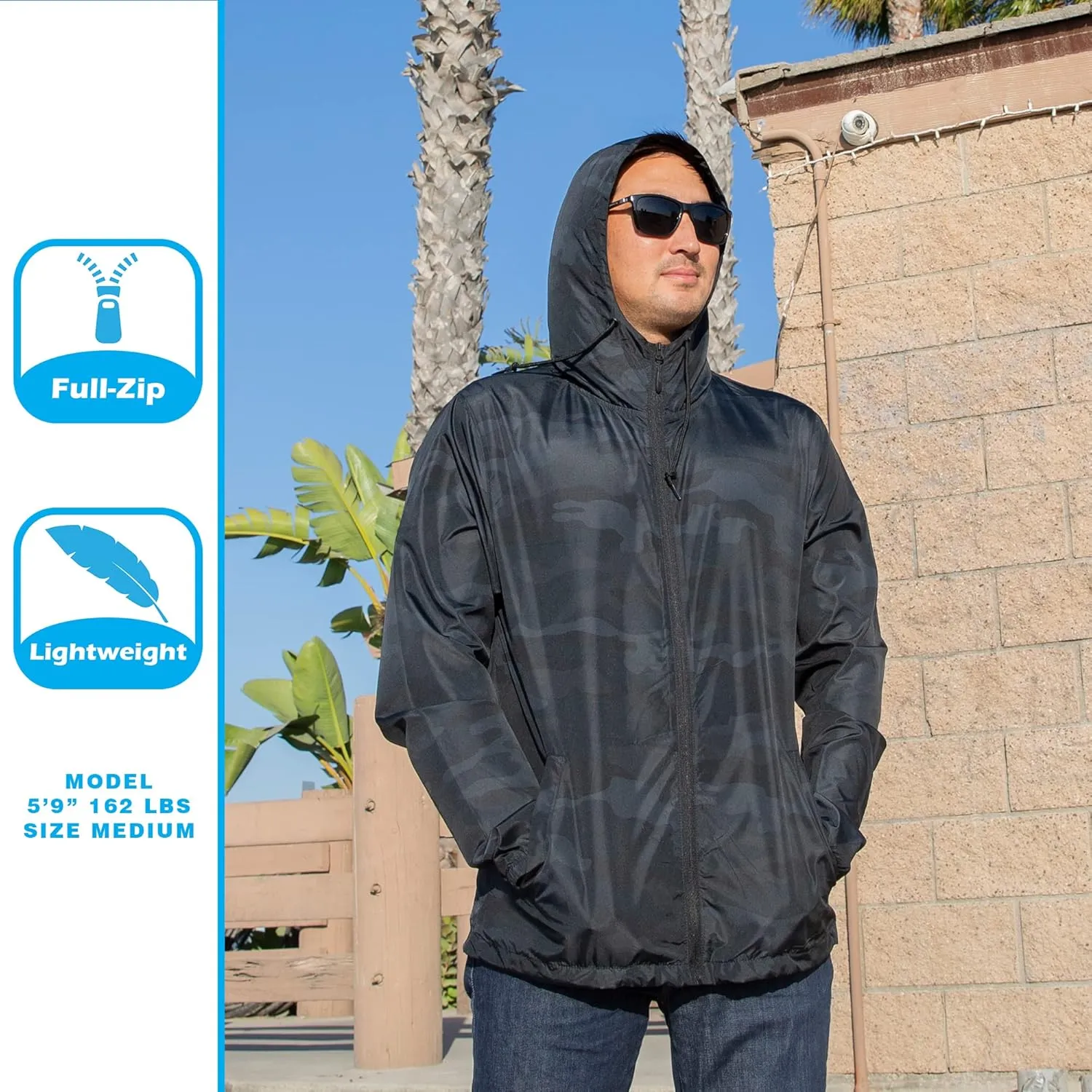 Global Blank Men's Windbreaker Jacket Lightweight Water-Resistant Windbreakers for Men