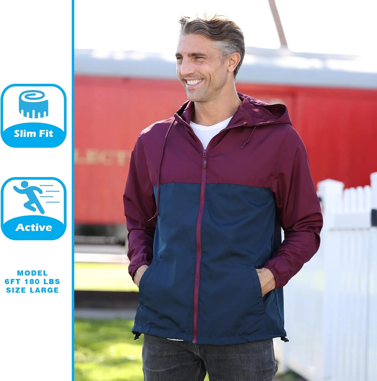 Global Blank Men's Windbreaker Jacket Lightweight Water-Resistant Windbreakers for Men