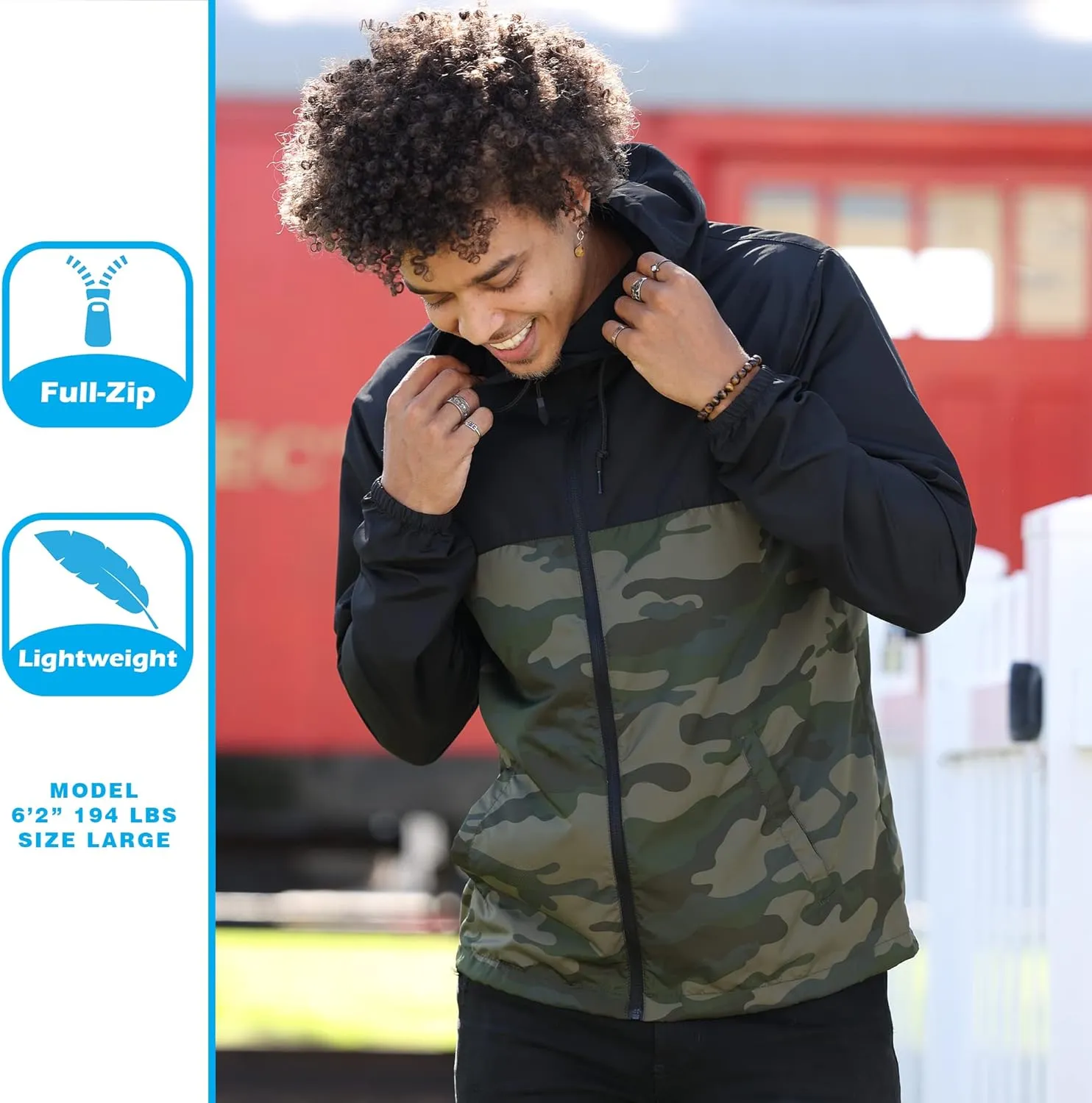 Global Blank Men's Windbreaker Jacket Lightweight Water-Resistant Windbreakers for Men