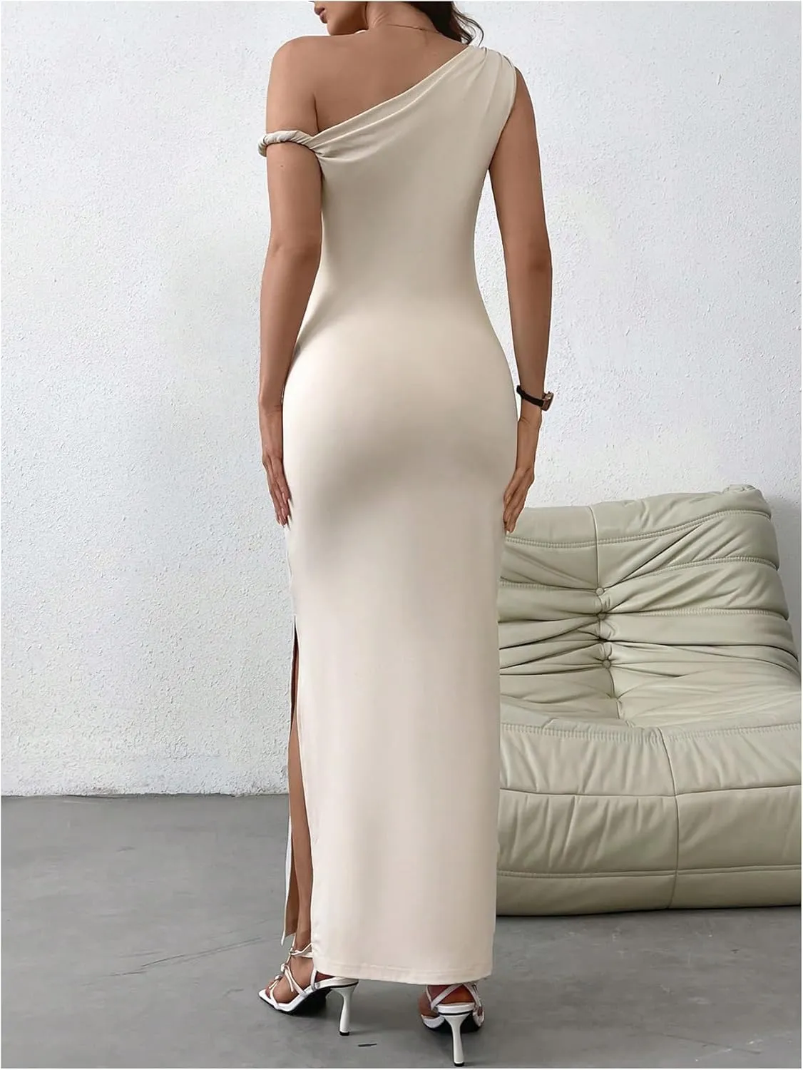 GORGLITTER Women's Asymmetrical Bodycon Maxi Long Dress One Shoulder Sleeveless Ruched Graduation Going Out Dresses