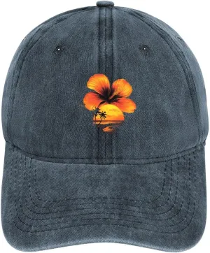 Hawaiian Hibiscus Sunset Flowers Baseball Cap Adjustable Classic Cotton Hat Washed Vintage Golf Plain Caps for Men Women