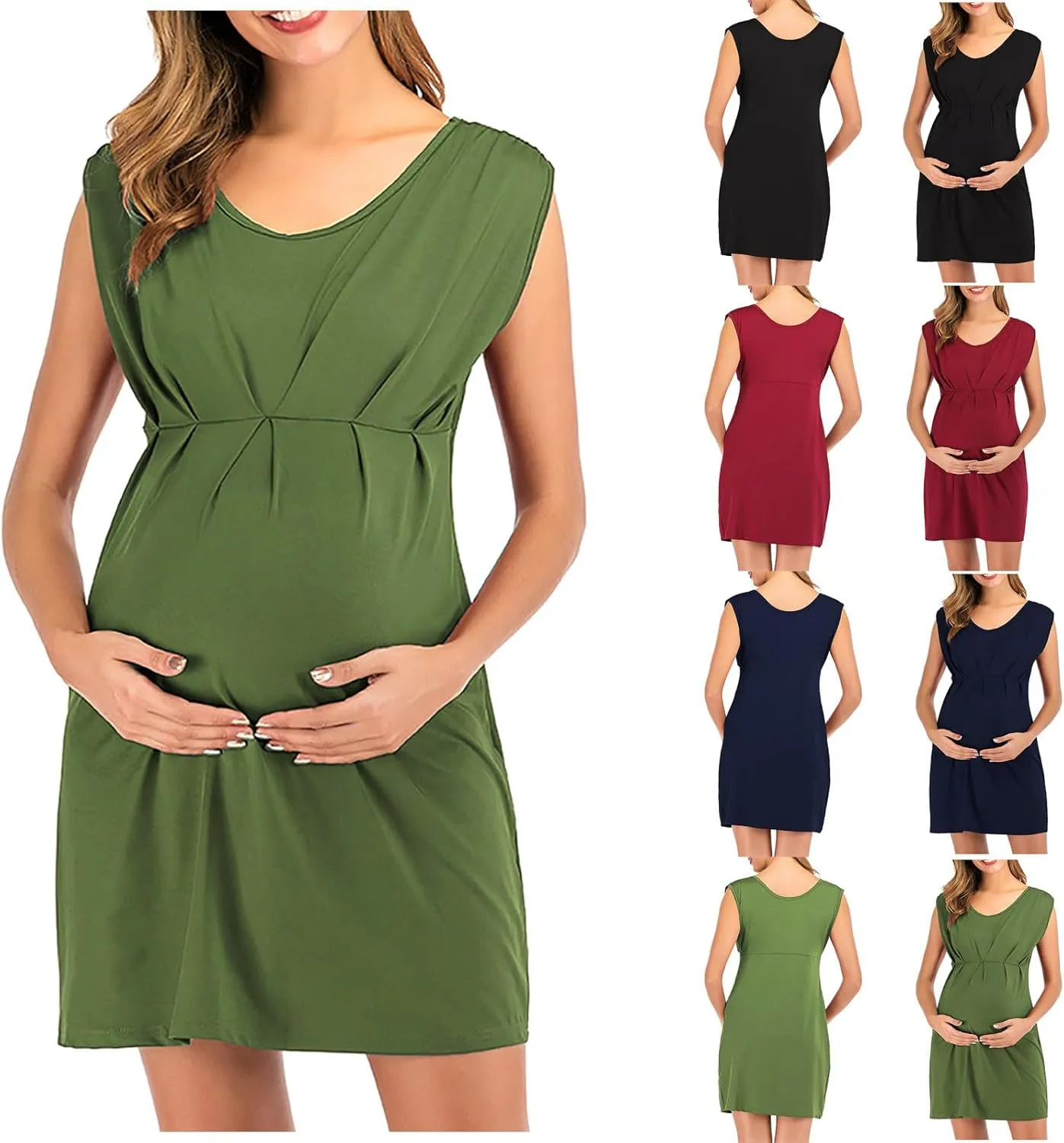 HGps8w Women's Maternity Dress Casual Loose Fit V Neck Sleeveless Ruffle Tank Soft Pregnancy Clothes