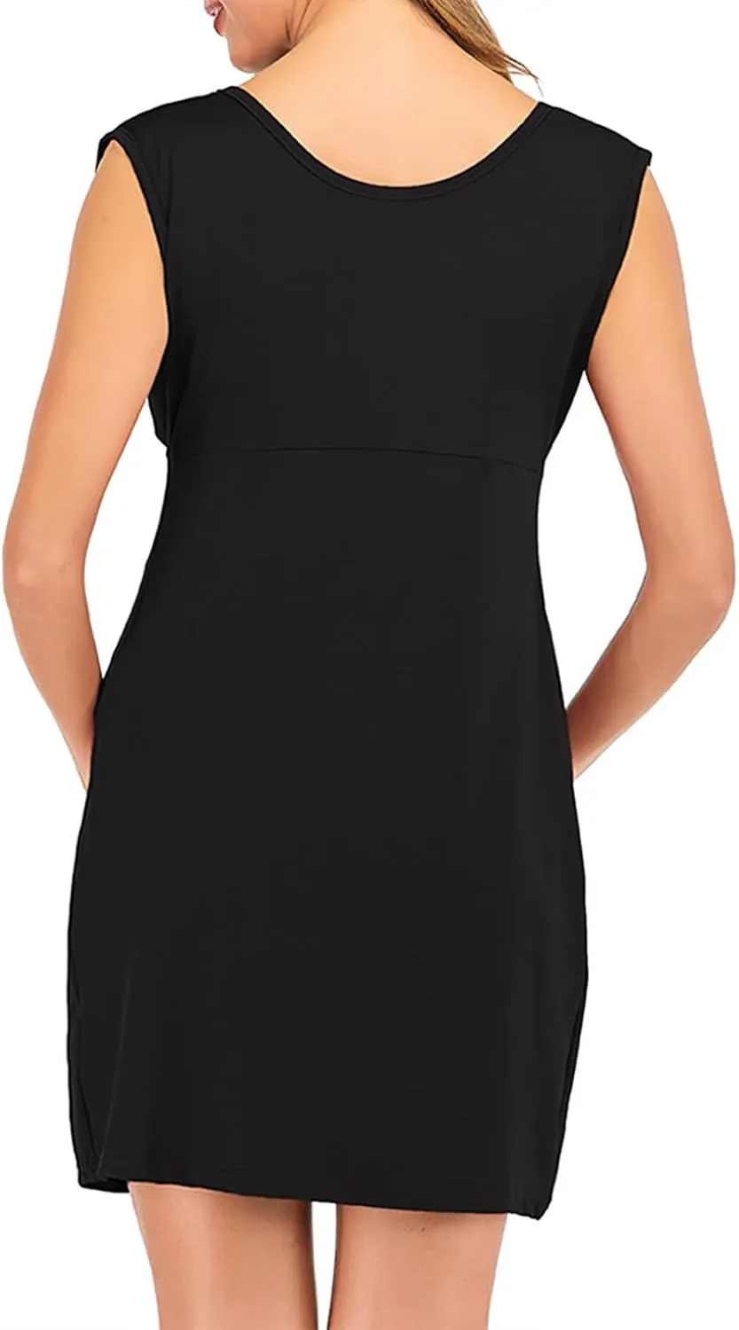 HGps8w Women's Maternity Dress Casual Loose Fit V Neck Sleeveless Ruffle Tank Soft Pregnancy Clothes