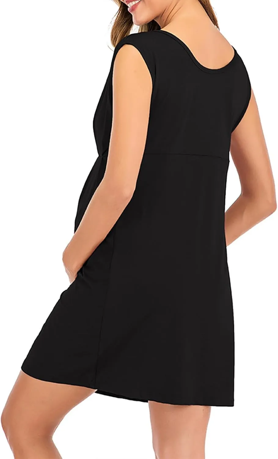 HGps8w Women's Maternity Dress Casual Loose Fit V Neck Sleeveless Ruffle Tank Soft Pregnancy Clothes