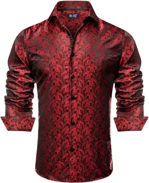 Hi-Tie Men Dress Shirts Long Sleeve Casual Button Down Regular Fit Shirts Formal Wedding Button Up Business Party Shirt